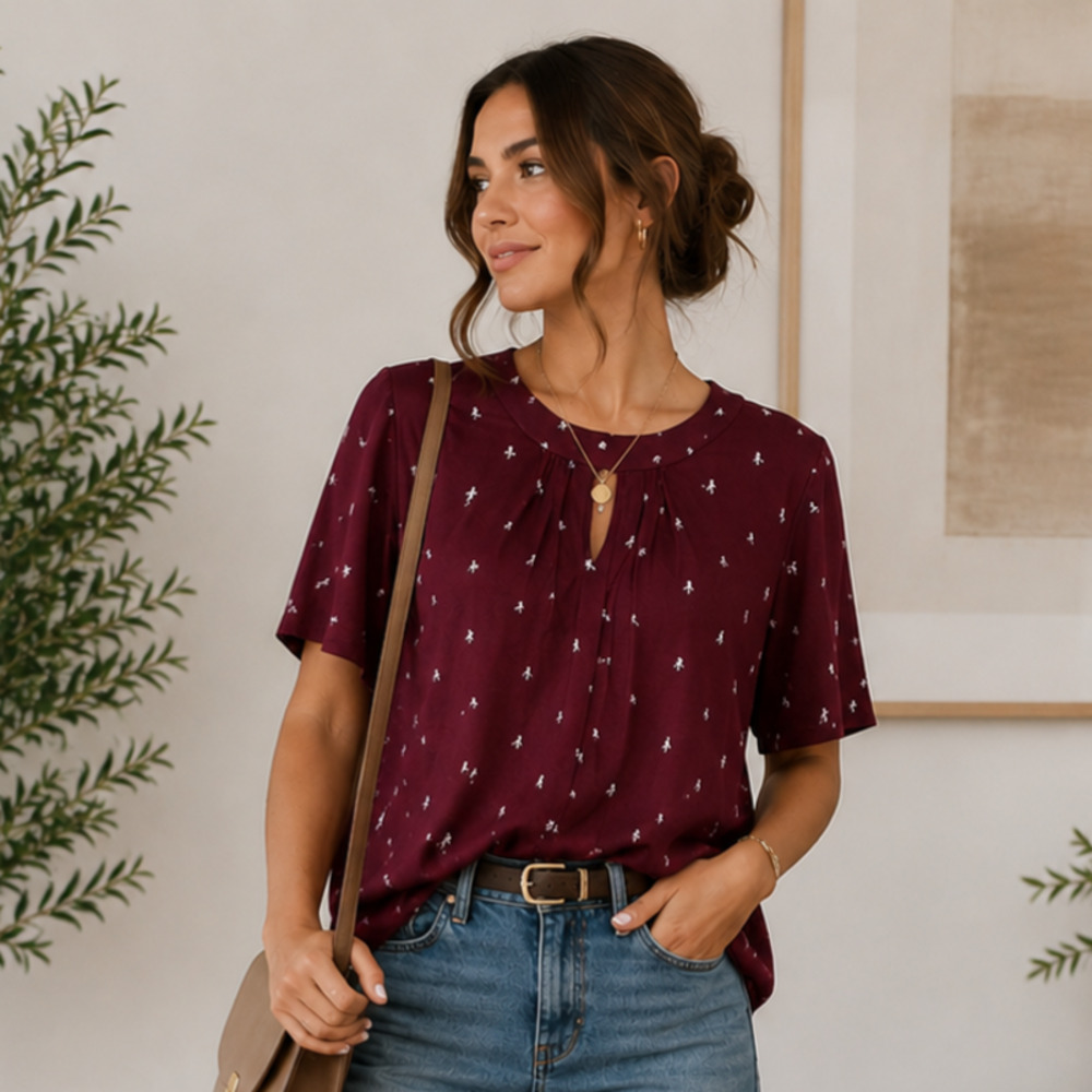Circus Blouse Dinosaurs Burgundy Short Sleeve Rayon Women's Size UK 20 NWT